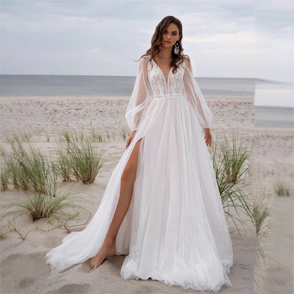 Wish Mesh Split New Light Women's Wedding Dress - RICALOUX