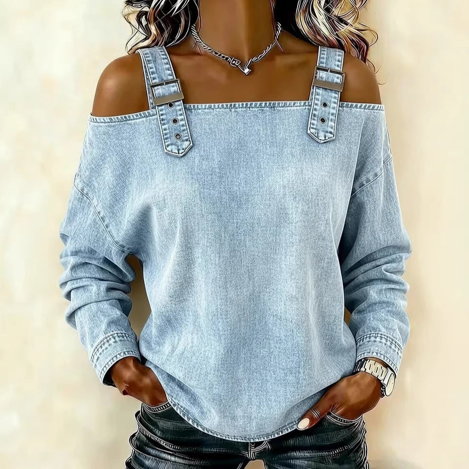 Halter-neck Off-shoulder Long-sleeve Top by Ricaloux