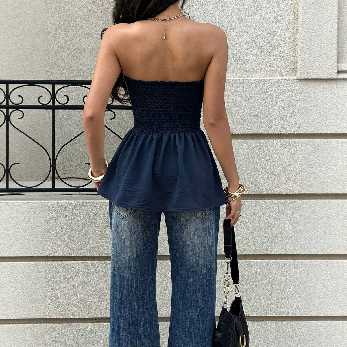 Womens Waist-cinching Ruffled-hem Strapless Resort-style Tank Top by Ricaloux