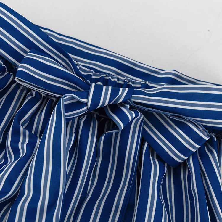 Strapless Blue And White Striped Maxi Dress by Ricaloux