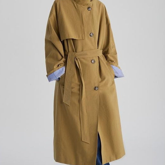 Autumn Korean-style Minimalist Casual Vintage Cropped Silhouette Contrast-color Trench Coat For Women by Ricaloux