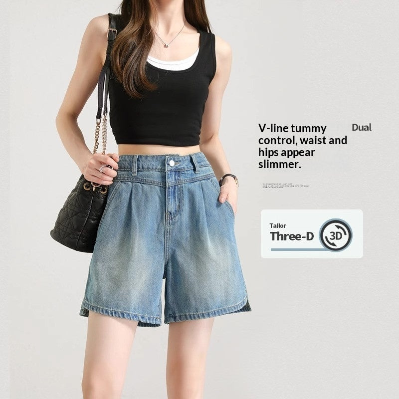 High-waisted A-line Relaxed-fit Capri Pants For Petite Figures With An Asymmetrical Design by Ricaloux