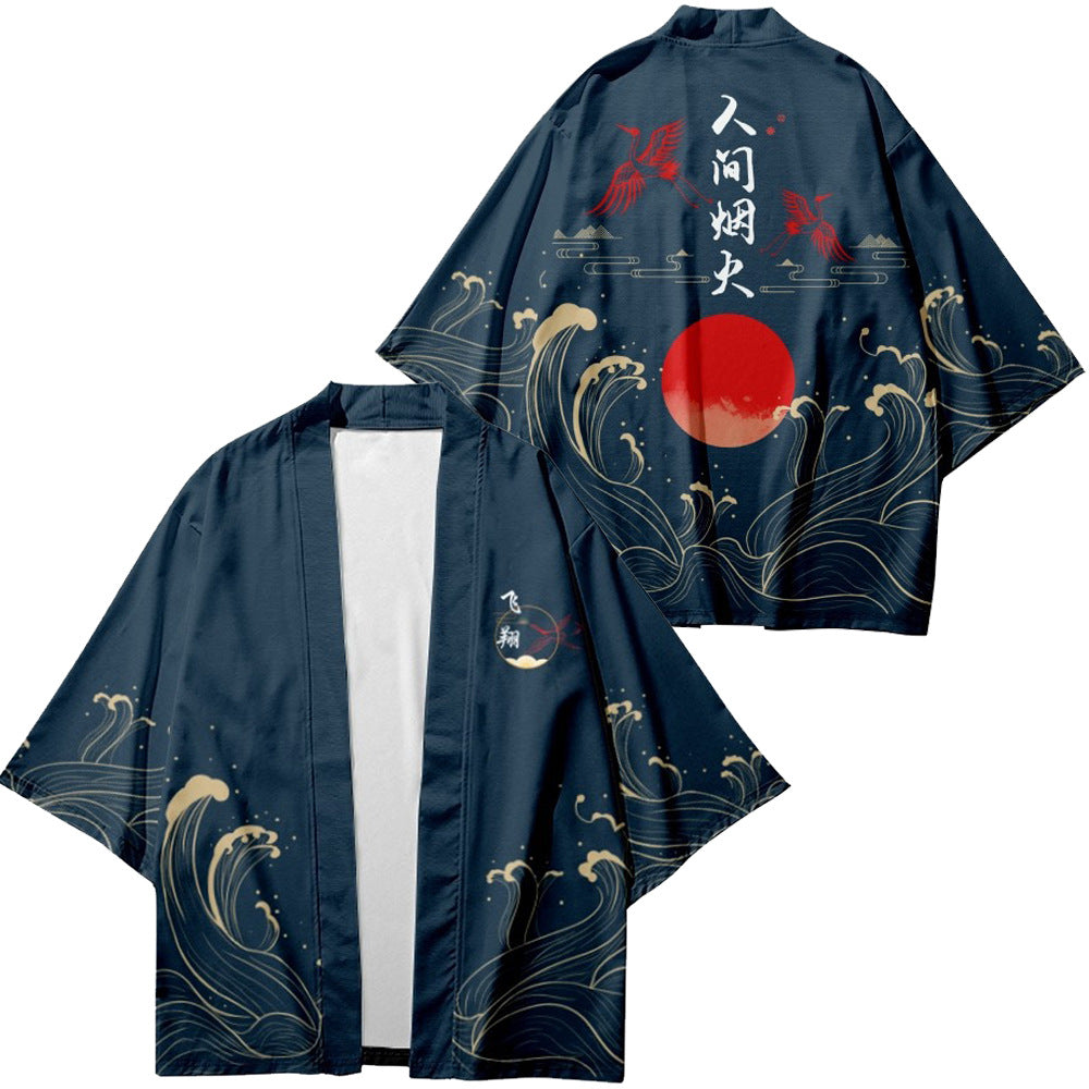 Printed Casual Kimono-style Mid-sleeve Wrap For Couple Outfits – Premium 0 | RICALOUX