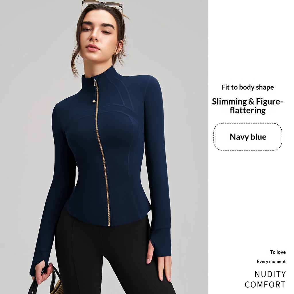 New Women's Slim-Fit Sports Jacket, Long-Sleeve Yoga Top With Finger Cuffs, Stand Collar Premium Yoga Wear by Ricaloux