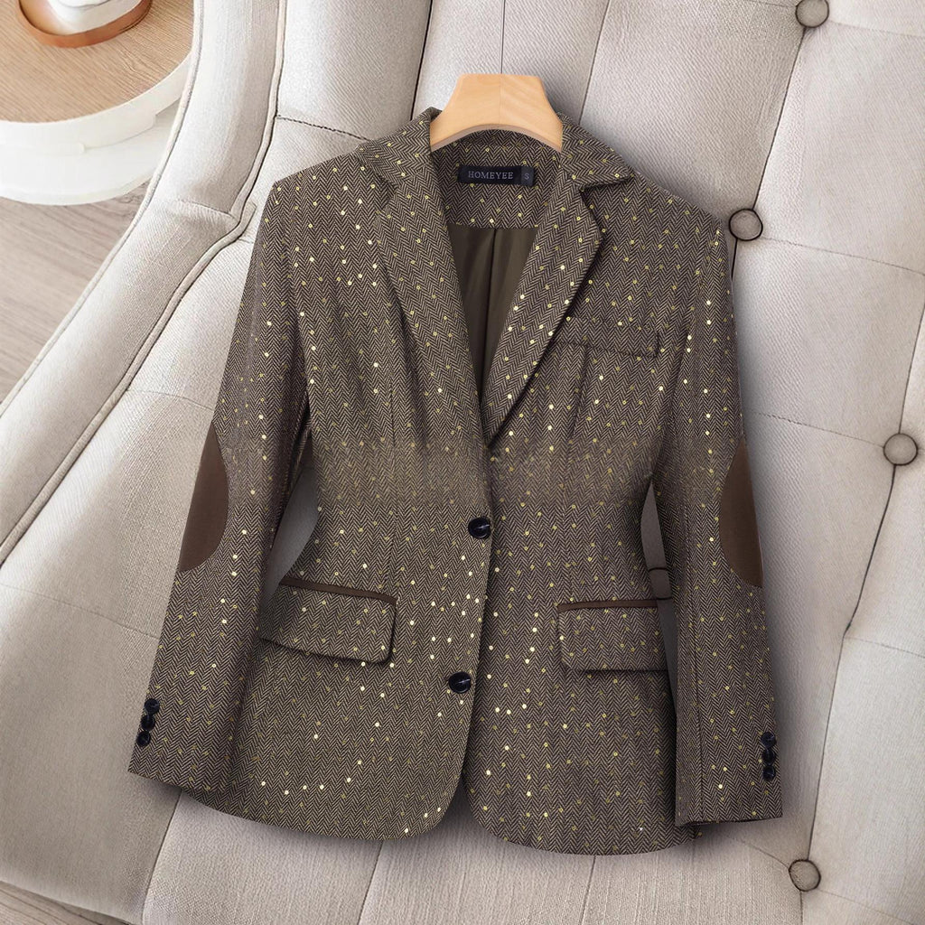 Womens Long-Sleeve Color-Block Suit With Spring And Autumn Geometric Patterns by Ricaloux