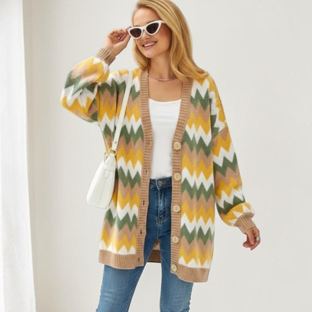 Loose-fitting Color-block Knit Cardigan Jacket by Ricaloux
