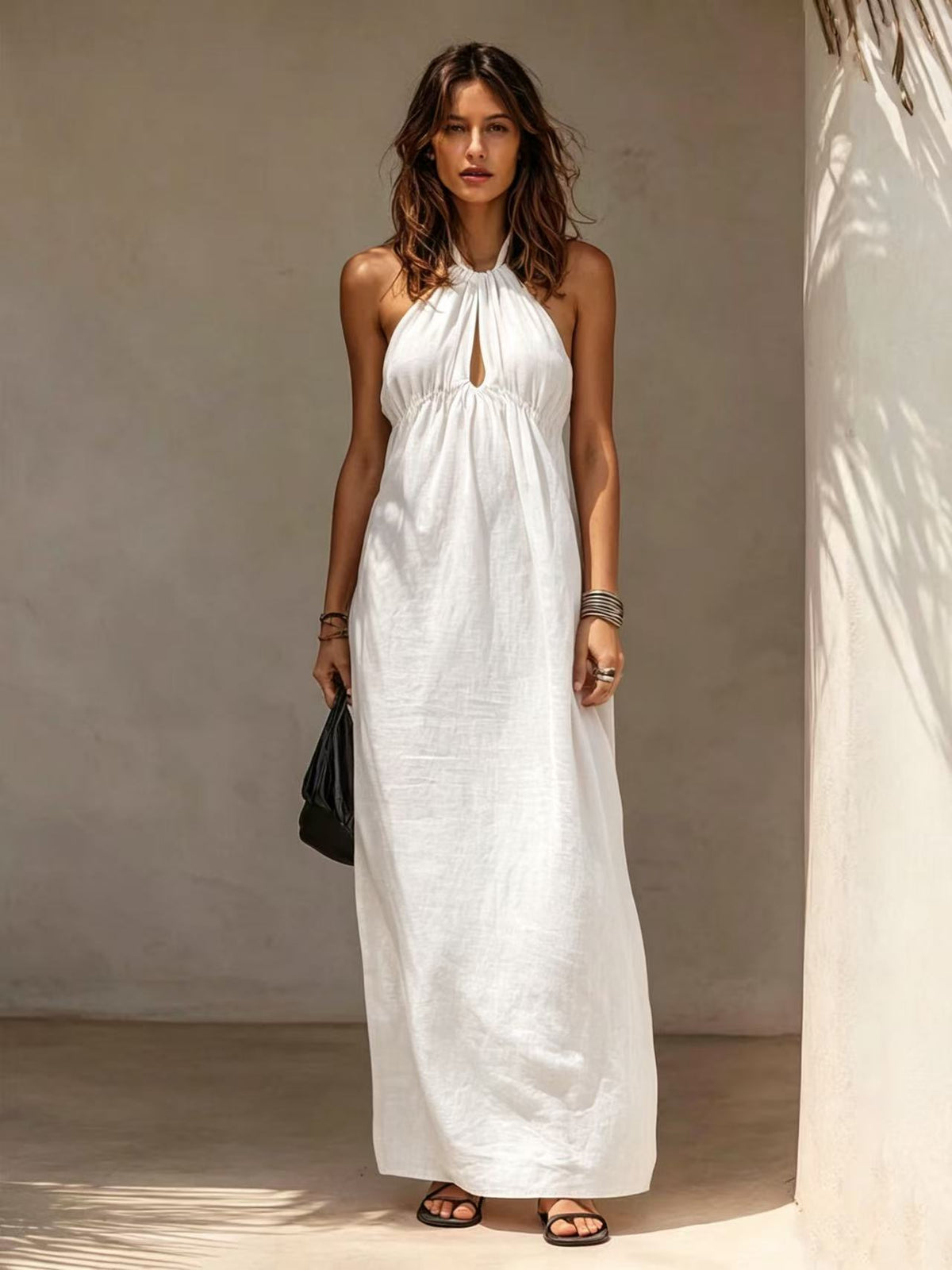 Womens Solid-color Long Halter-neck Dress – Premium 0 | RICALOUX