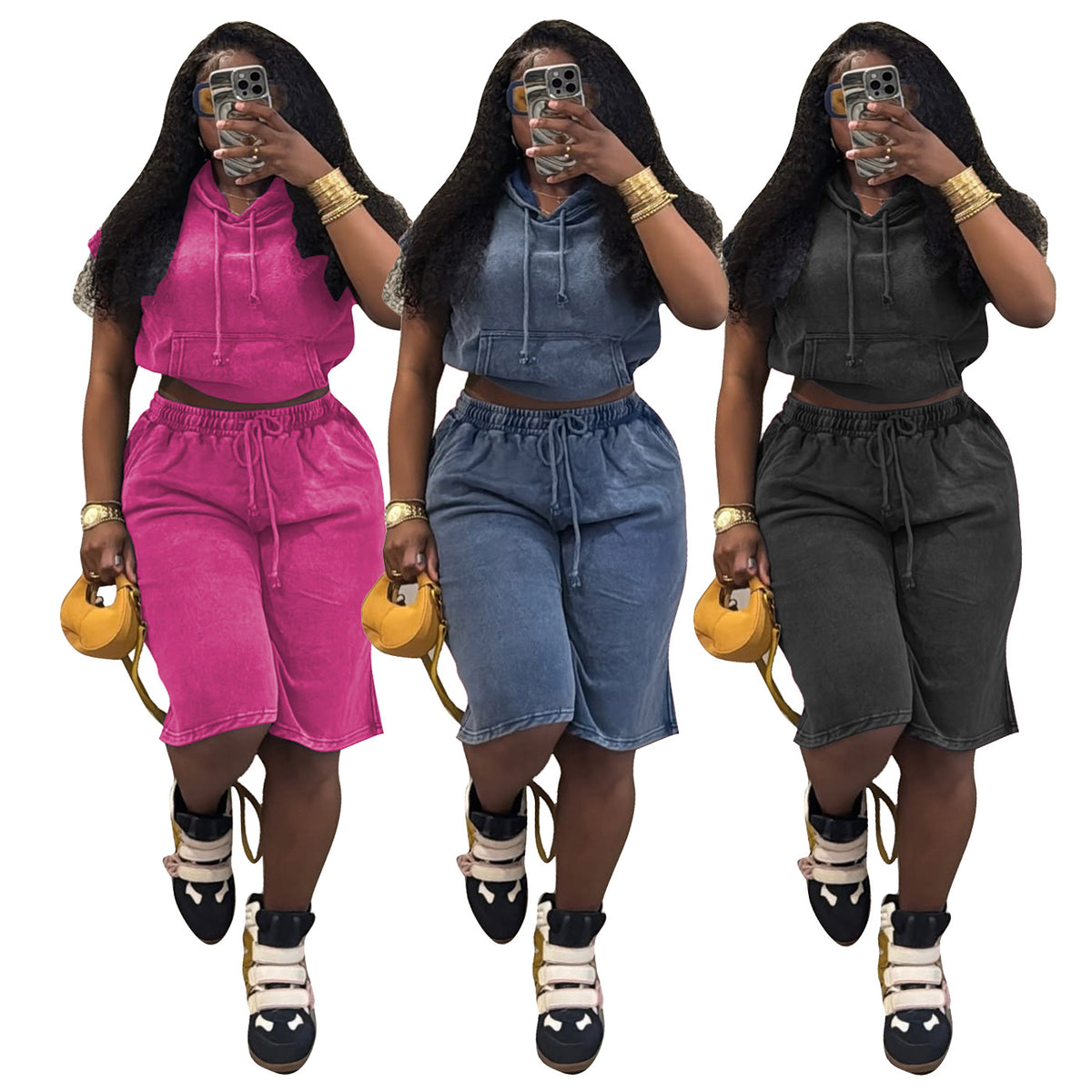 Casual Elastic Washed Shorts Set by Ricaloux