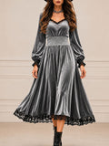 Casual Autumn Lace-Patchwork Velvet Evening Dress by Ricaloux