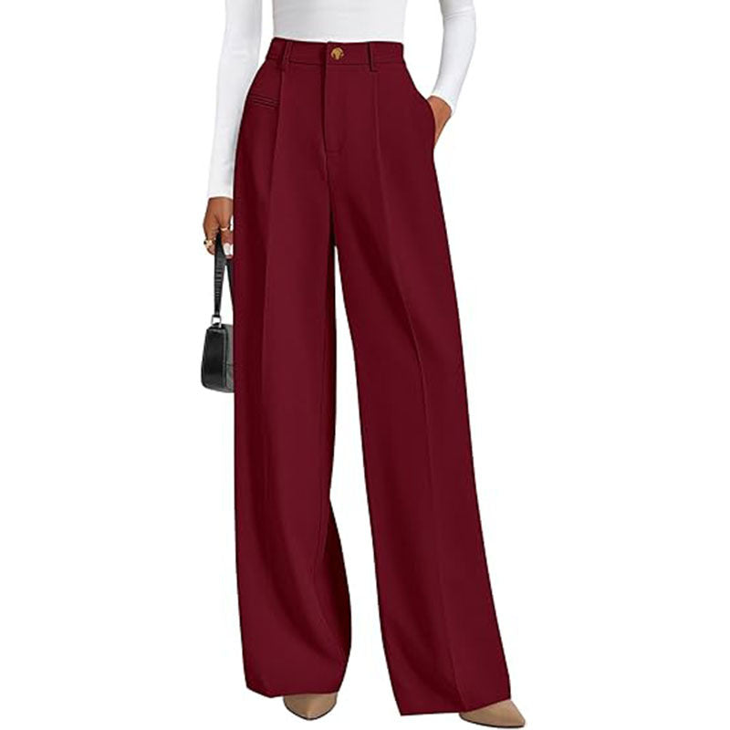 New Solid-color High-waisted Womens Casual Wide-leg Pants by Ricaloux