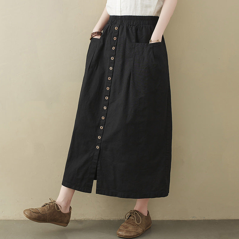 Womens Mid-length Artistic Retro Loose-fit Solid-color A-line Dress – Premium 0 | RICALOUX