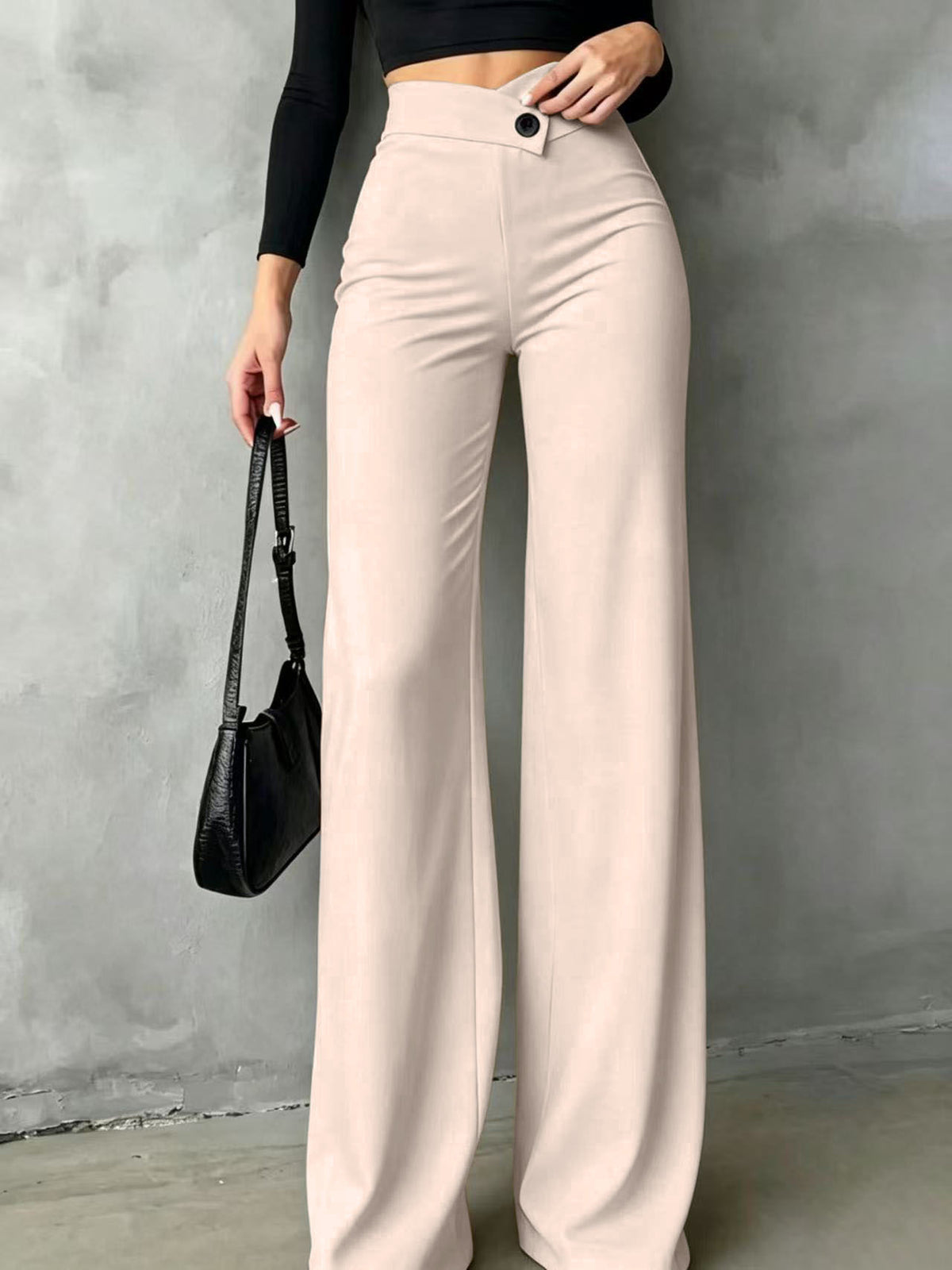 Womens New High-waisted Draping Straight-leg Minimalist Crossover Suit Pants by Ricaloux