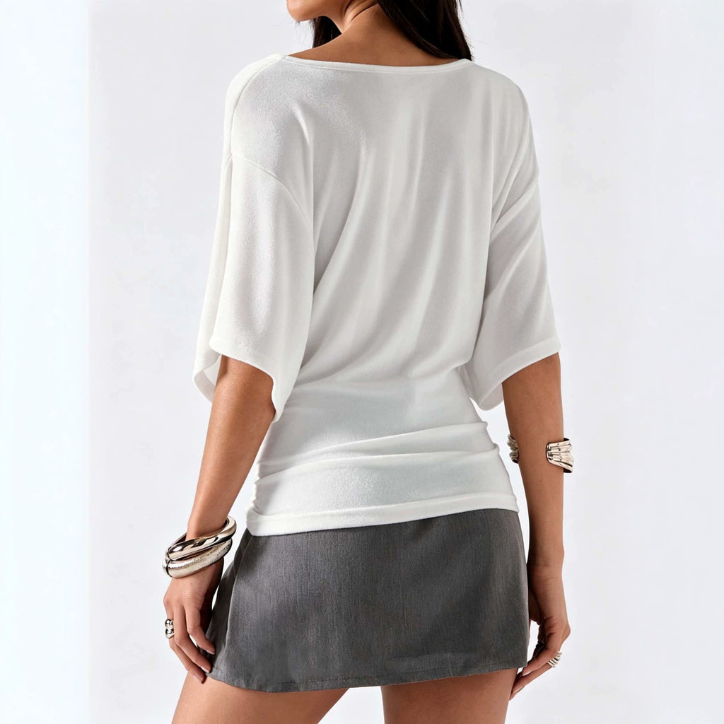 Womens French-style Cross V-Neck Batwing-Sleeve Top – Premium 0 | RICALOUX