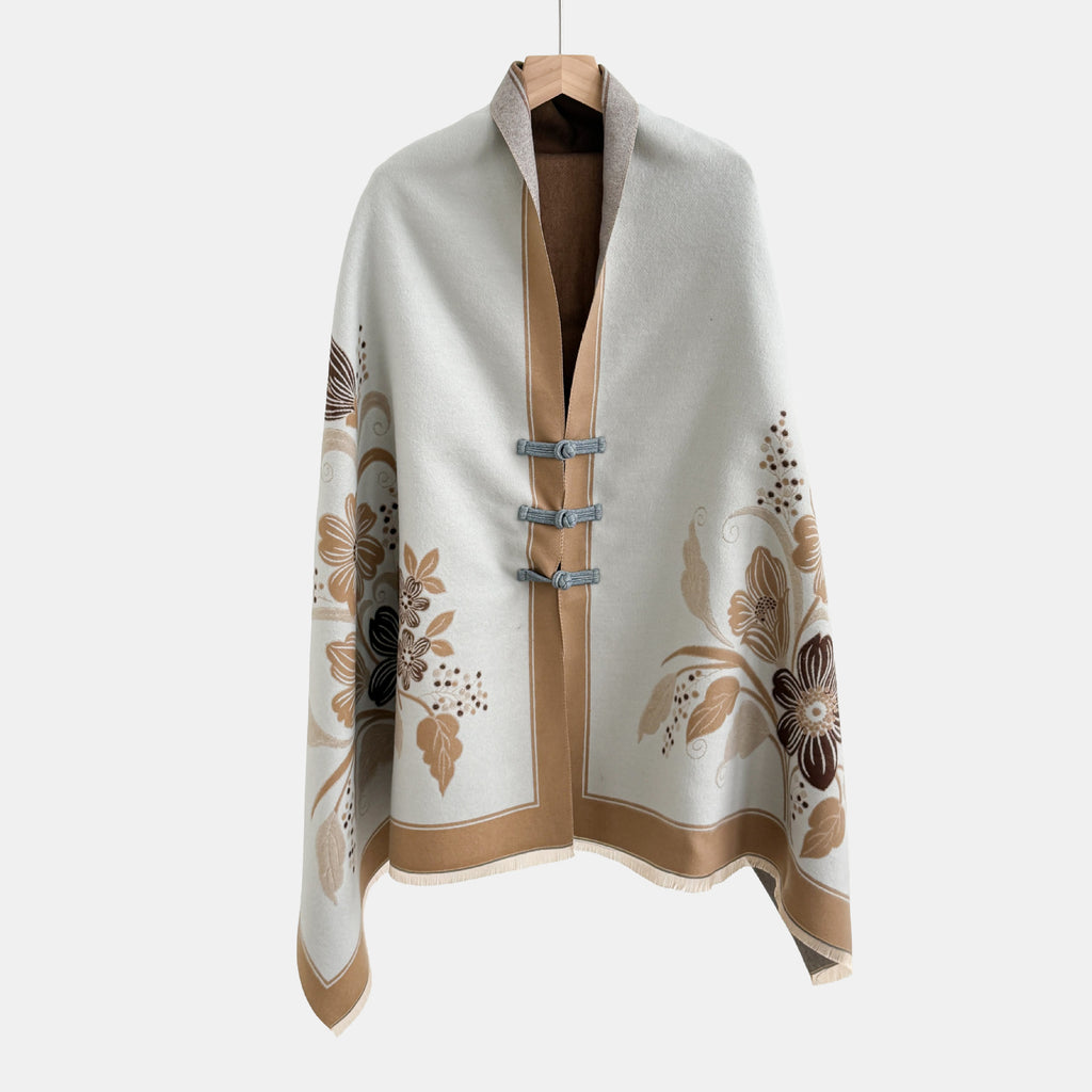 Vintage Knot-button Outerwear Jacquard Shawl by Ricaloux