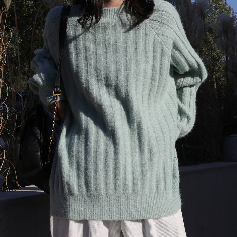 Womens Round-neck Loose-fit Knitted Bottoming Sweater by Ricaloux