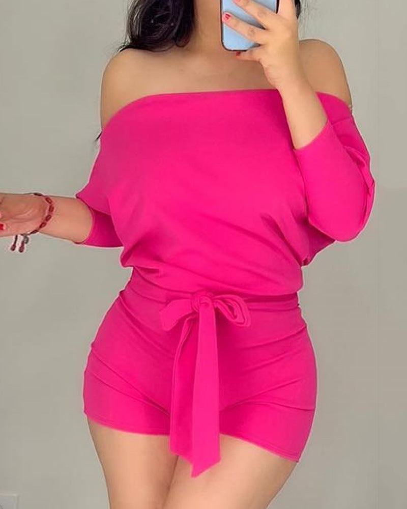 Rose-red Solid-color Casual One-piece Shorts – Premium 0 | RICALOUX