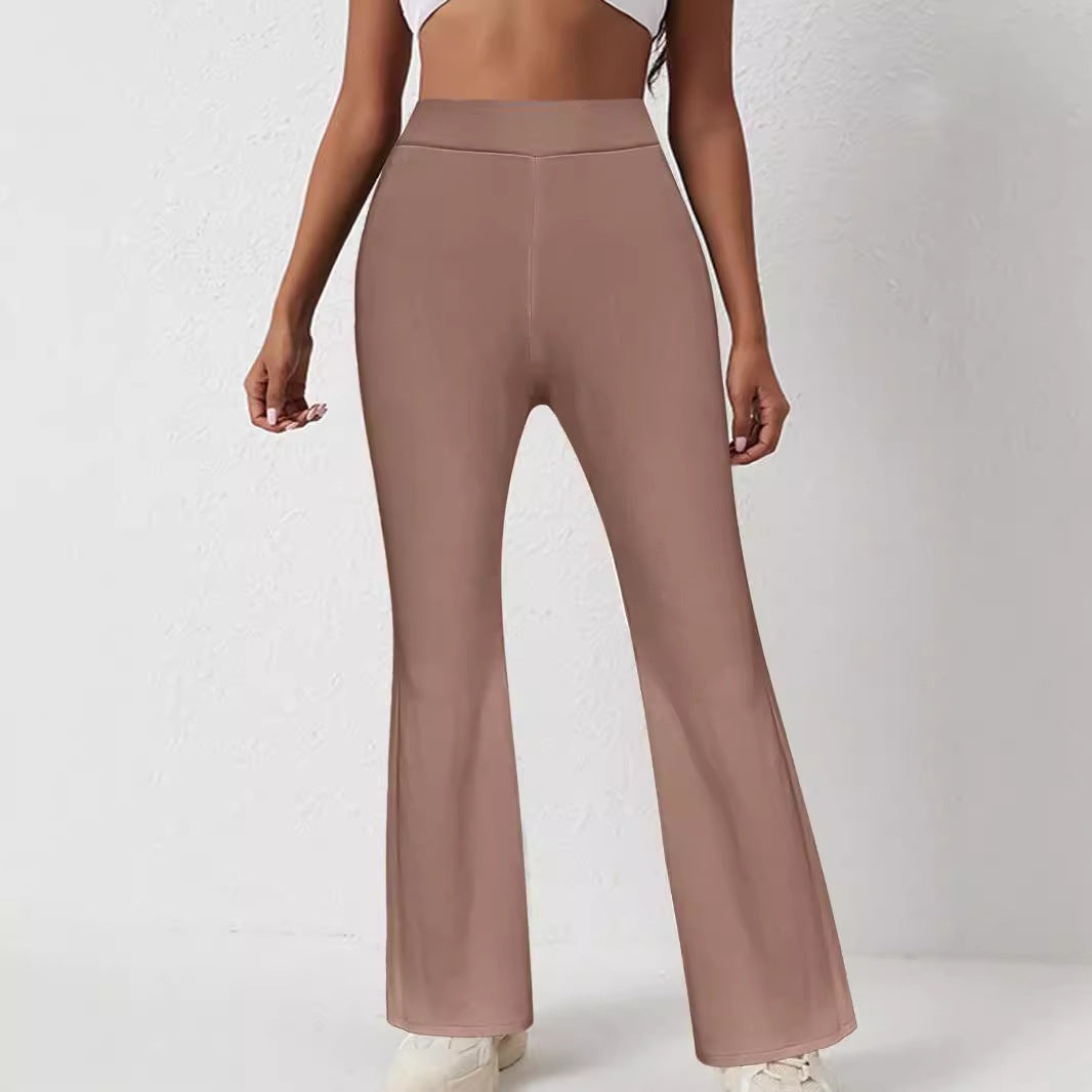 Womens Casual Simple Stylish Slim-Fit Ribbed Solid-Color High-Waisted Trousers by Ricaloux