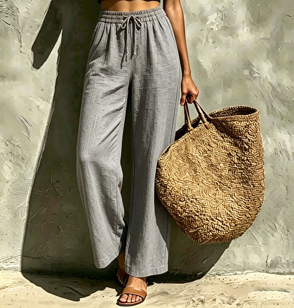 New Womens Casual High-waisted Loose-fitting Trousers With An Elastic Drawstring by Ricaloux