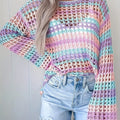 Summer Knit Hollow Out Stripe Top by Ricaloux
