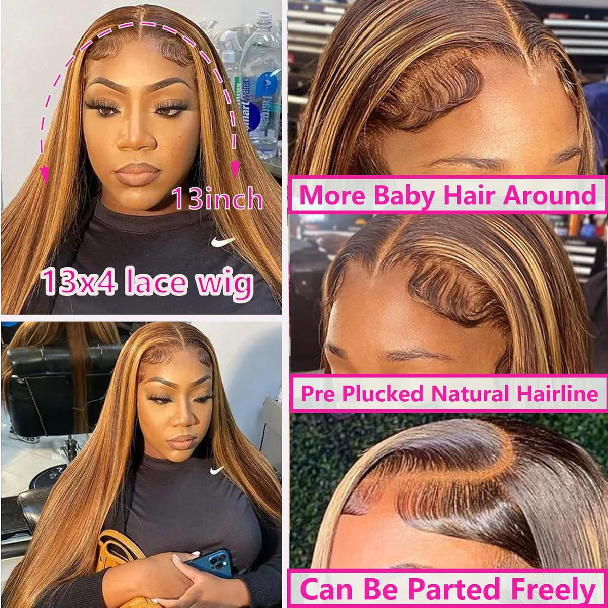 Real Human Hair Female Long Straight Hair Front Lace Wig Head Cover by Ricaloux