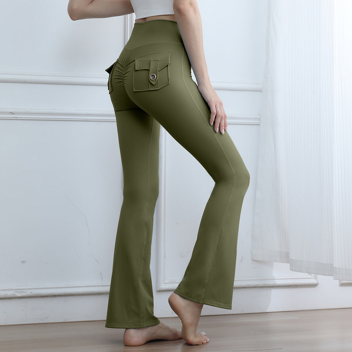 Women's High-Waisted Cargo Pocket Peach Butt Yoga Pants For Autumn And Winter, European & American Style, Stretchy Lifting Butt Quick-Dry Athletic Leggings For Running And Fitness by Ricaloux