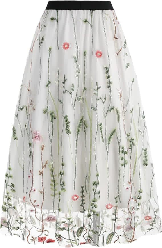 Womens Slim-Fit Floral Tulle Skirt by Ricaloux