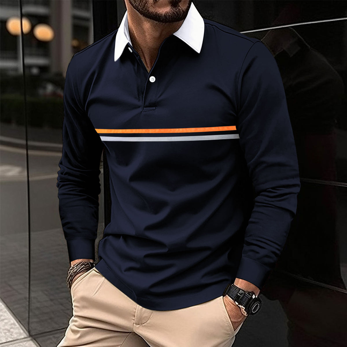 Button-down Long-sleeve Mens Sports Polo Shirt by Ricaloux