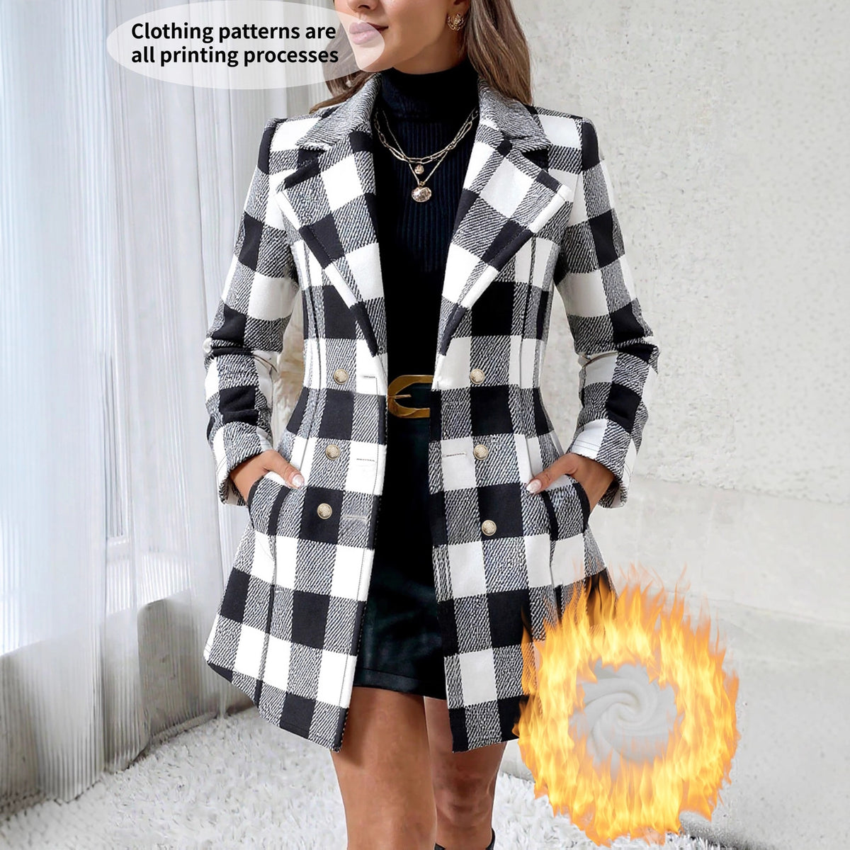 Plus-size Contrast-color Plaid Fleece-lined Loose-fit Coat For Women – Premium 0 | RICALOUX