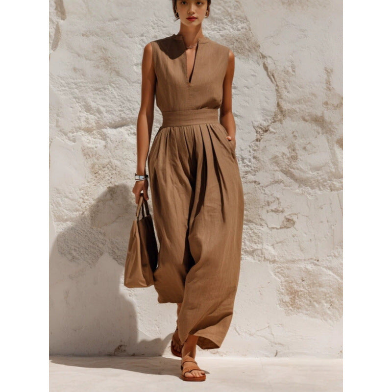 Sleeveless Pullover Solid-color High-waisted Loose-fitting Jumpsuit – Premium 0 | RICALOUX