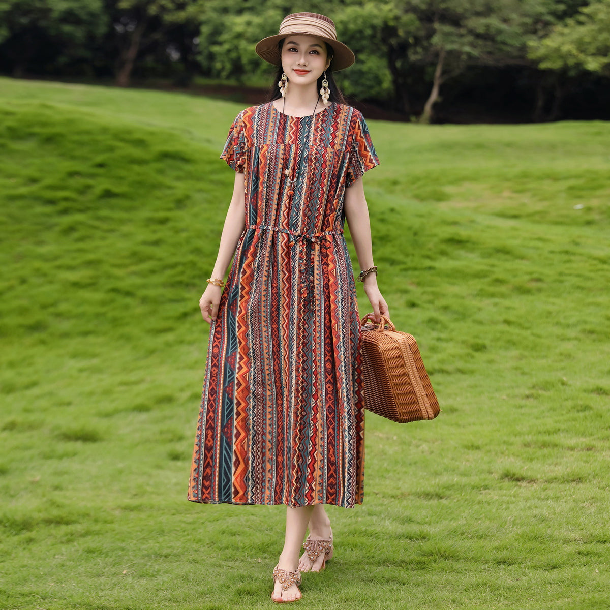 New Elegant Cotton Silk Dress For Middle Aged And Senior Women by Ricaloux