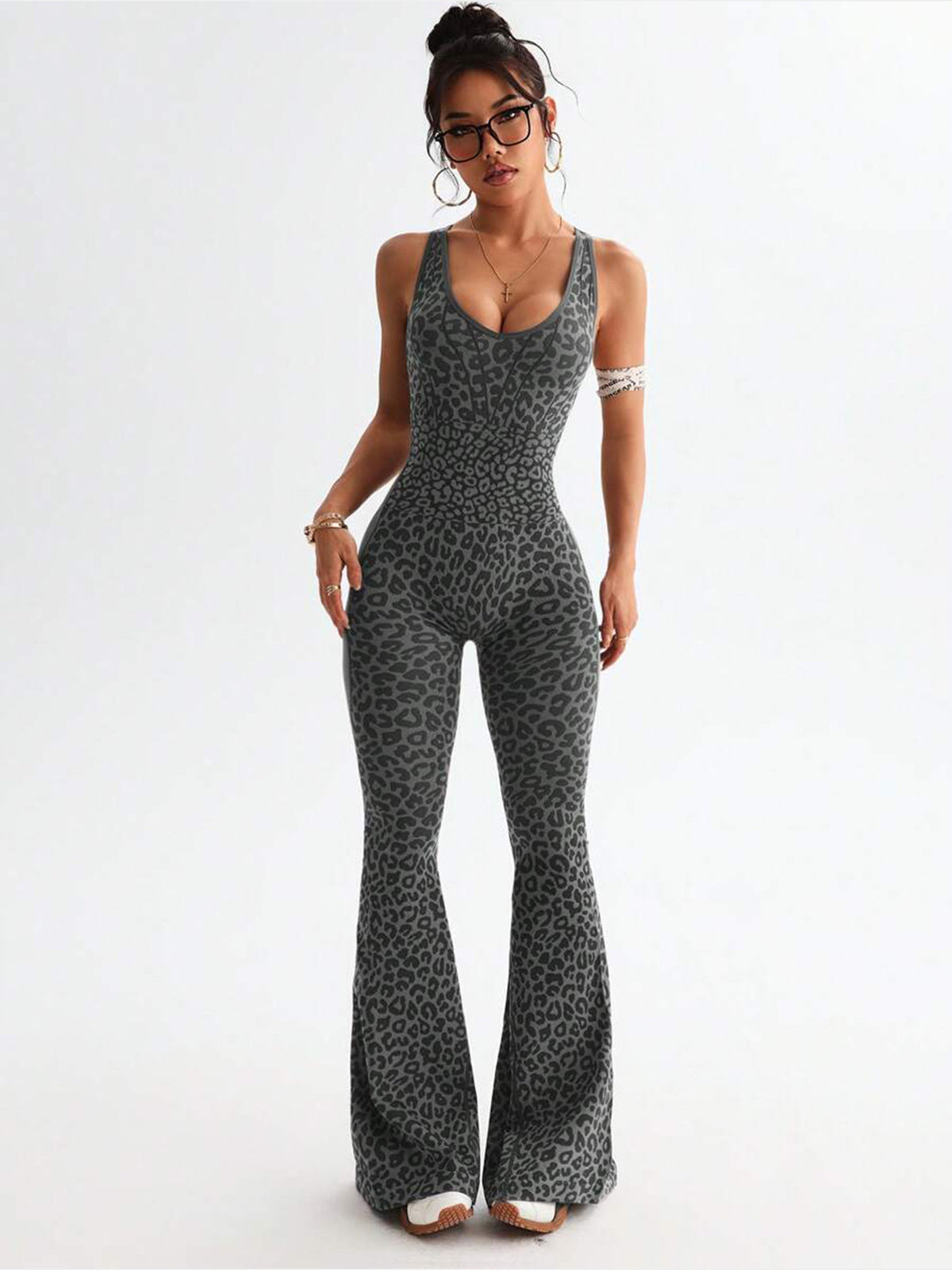 Women's Leopard Print Crisscross Back Seamless One-Piece Yoga Jumpsuit For Fitness & Sports – Premium 4 | RICALOUX