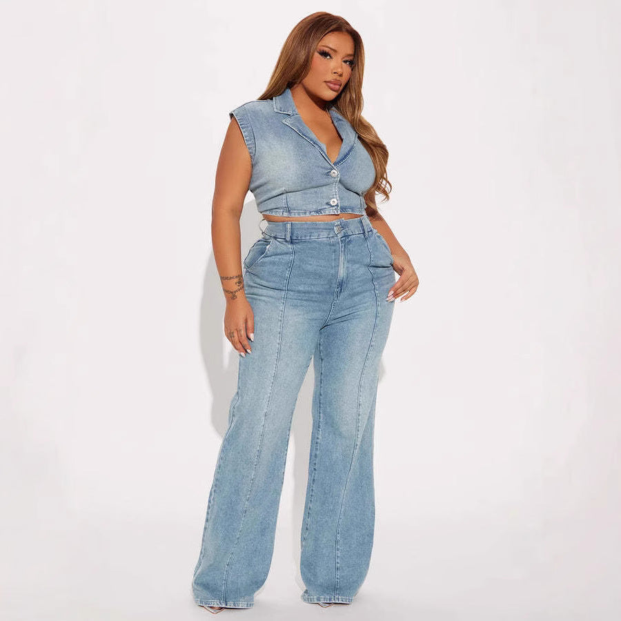 Straight-leg Washed Street-style Womens Jeans by Ricaloux