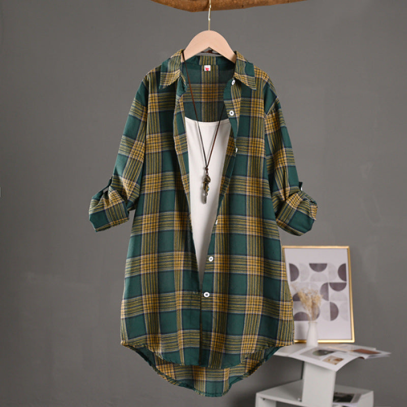 Plaid Womens Thin Sunprotective ShirLoosefit Cottonlinen by Ricaloux