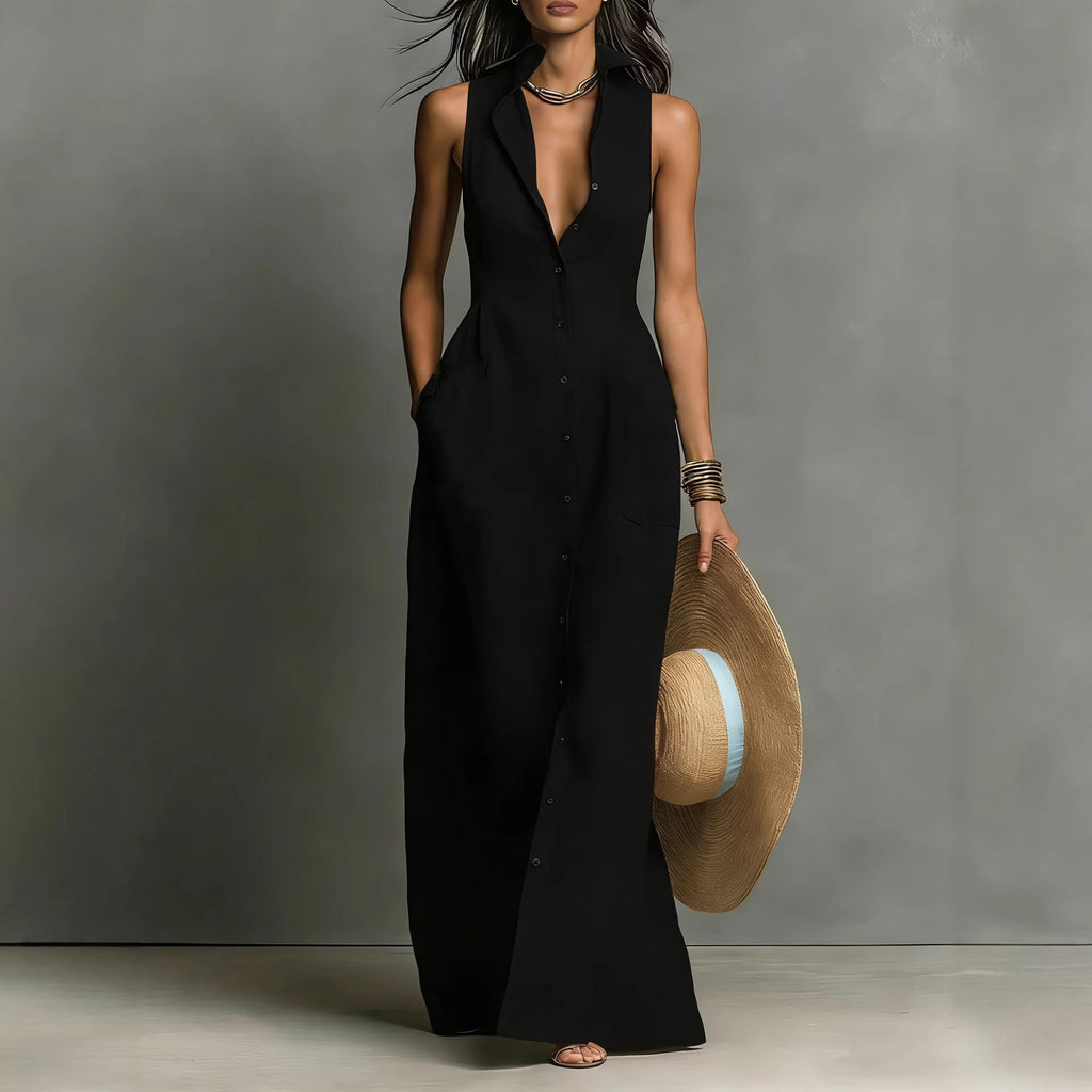 Breasted Sleeveless Shirt-collar Dress – Premium 0 | RICALOUX