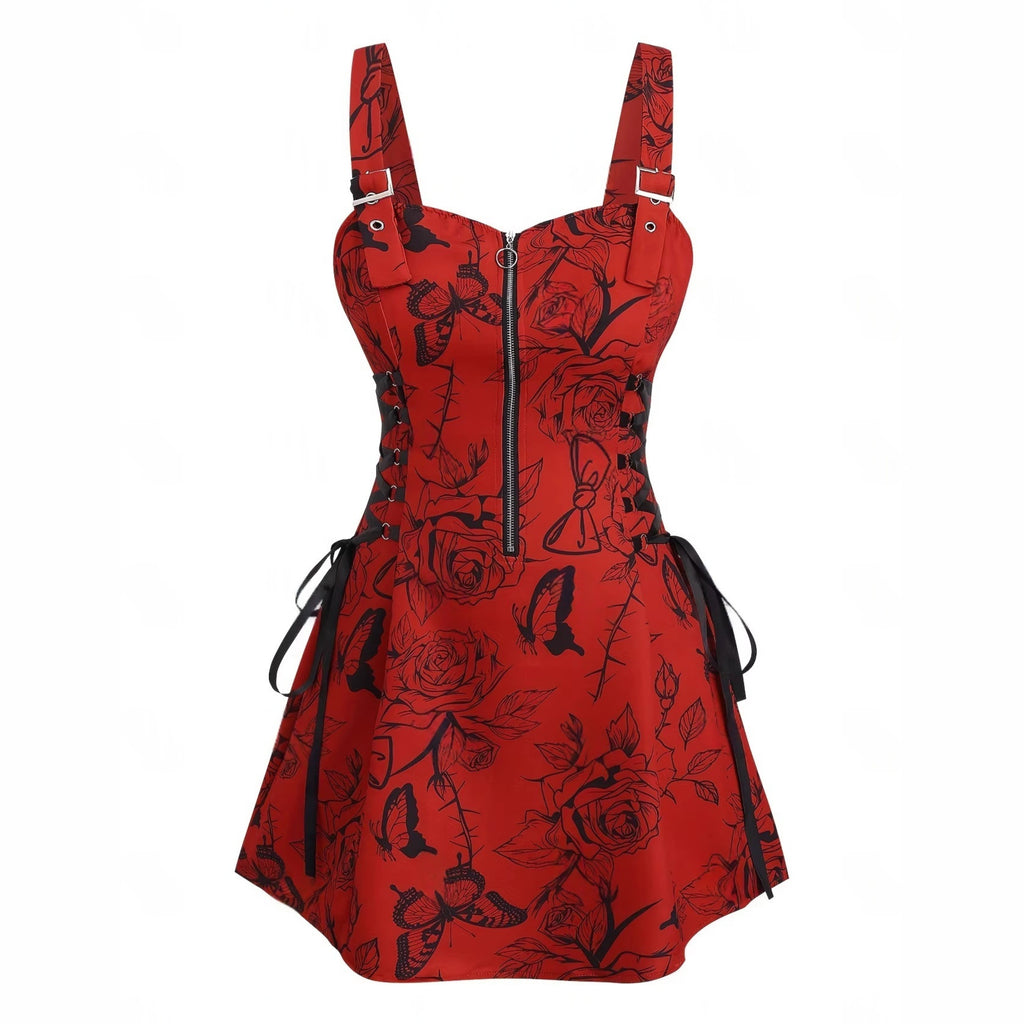 Slimming Figure-hugging Spaghetti-strap Printed Dress With A Zipper by Ricaloux