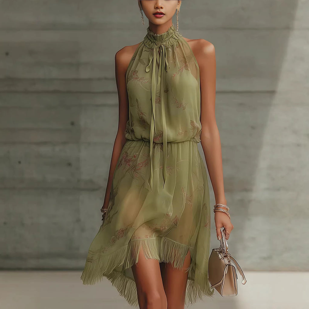 V-neck Waist Trimming Ruffles Elegant Dress by Ricaloux