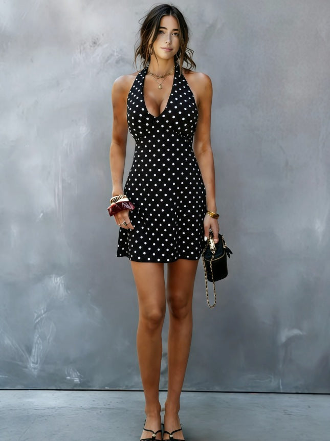 European And American-style Sexy Halter-neck Tube Top Deep-V-neck Polka-dot Dress – Premium 0 | RICALOUX