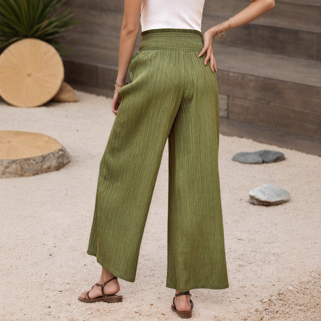 Womens Solid Color High Waisted Casual Loose Fitting Wide Leg Pants by Ricaloux