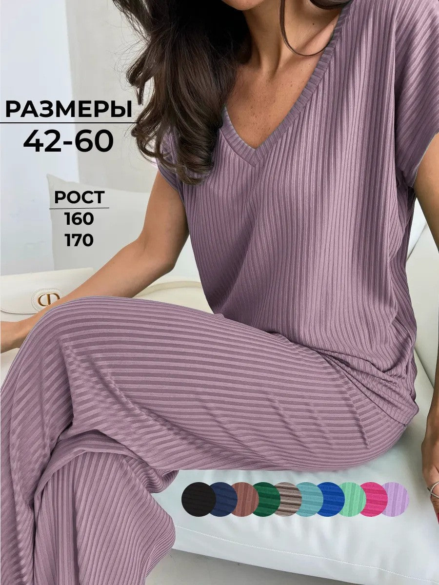 Relaxed-fit Casual Two-piece Set With Short Sleeves And Wide-leg Pants – Premium 0 | RICALOUX