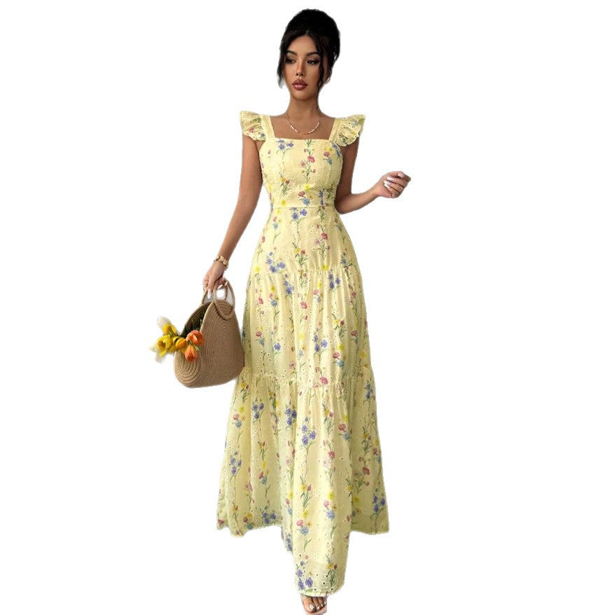 Womens Spaghetti-strap Floral French-style Dress – Premium 0 | RICALOUX