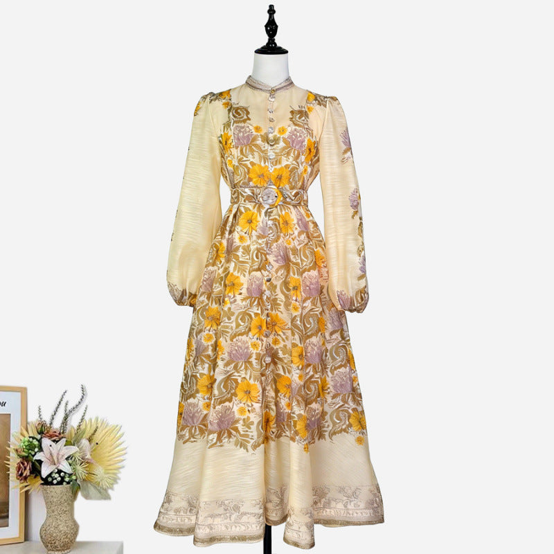 Stand-collar Single-breasted Dress With Puff Sleeves A Fitted Waist – Premium 0 | RICALOUX