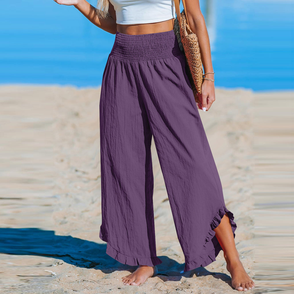 Pleated Asymmetrical Hem Cotton-linen Loose-fit Casual Pants by Ricaloux