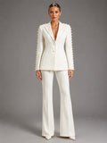 Pearl Embellished Peak Lapel Blazer & High Waist Full Flare Suit Trousers 2-Piece Set – Premium 4 | RICALOUX