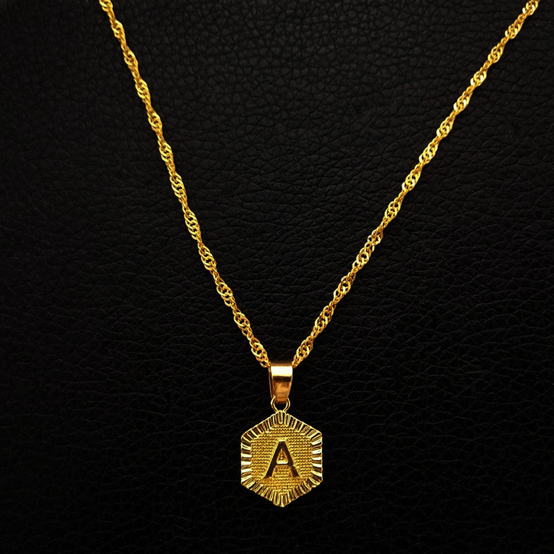 Initial Letter Hexagon Pendant Necklace For Women Jewelry – Premium 4 | RICALOUX
