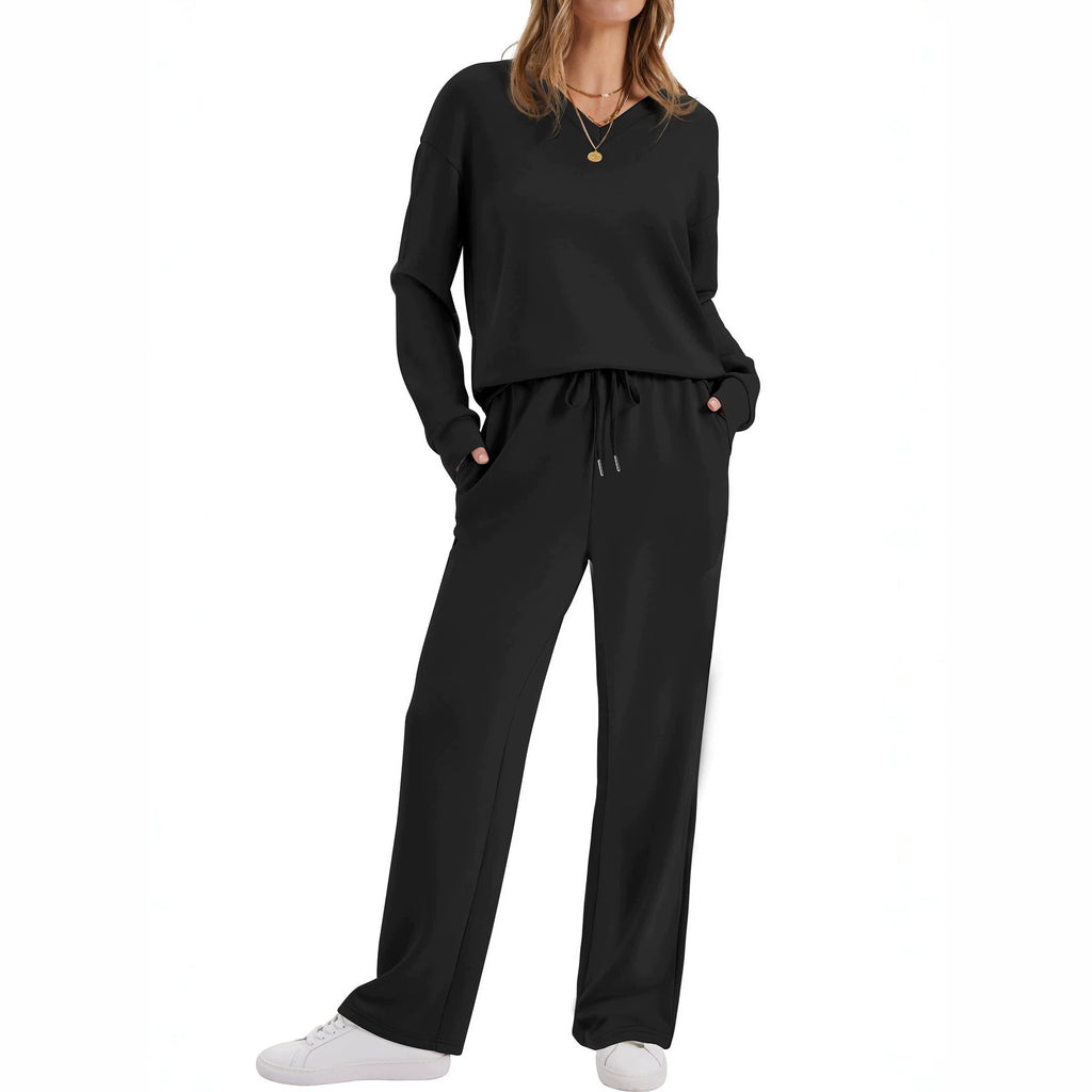Womens Long-Sleeve Drawstring Casual Pants Set by Ricaloux