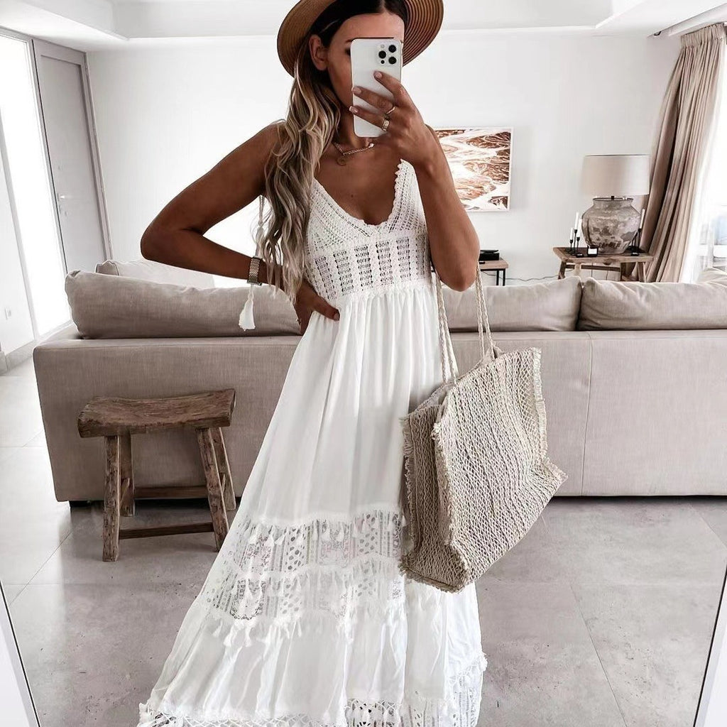 Casual Lace-panel Sleeveless Maxi Dress by Ricaloux