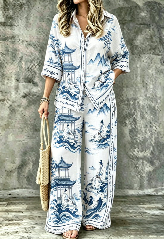 SpringSummer Digital-Print Shirt And Pants Set – Premium 0 | RICALOUX