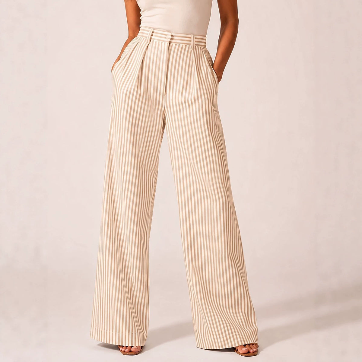 Stylish Striped Versatile Wide-leg Relaxed-fit Suit Trousers by Ricaloux