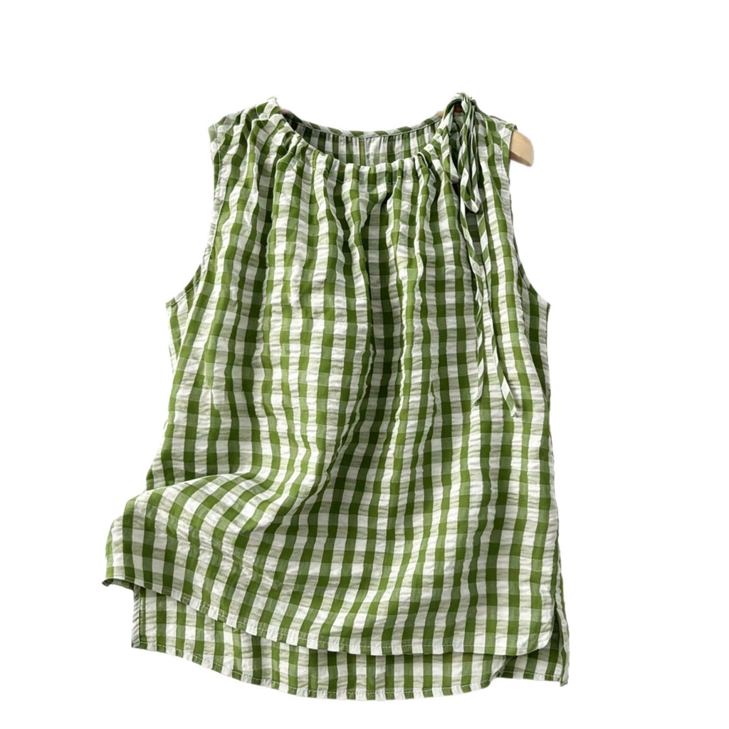 Womens Fashion Casual Sleeveless Plaid Top by Ricaloux