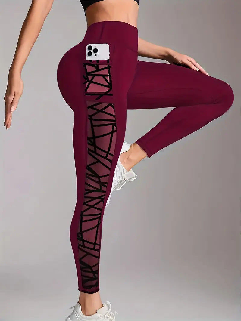 New Arrival Best-Selling Yoga Pants, Sports & Outdoor Skinny Leggings With Butt-Lifting Design, Spliced Mesh And Pockets by Ricaloux